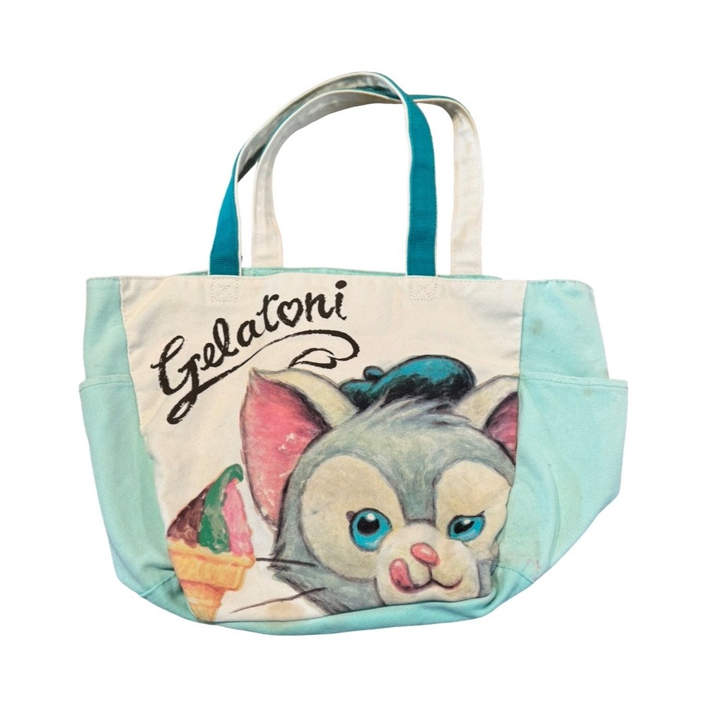Disney Gelatoni and Duffy the Disney Bear Canvas Tote Bag Teal Cream Large